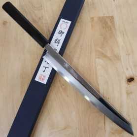 Cuchillo Japonés Kengata Yanagiba - MIURA - Obidama Serie espejada Mango de ébano - Tamaño: 27/30cm