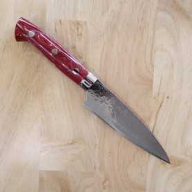 Cuchillo petty japonés - TAKESHI SAJI - Acero Damasco R2 acabado diamante - Mango turquesa - Tamaño: 13,5/15cm
