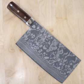 Cuchillo Chino - TAKESHI SAJI - Acero Damasco R2 acabado negro - Mango de madera de hierro - Tamaño: 22cm