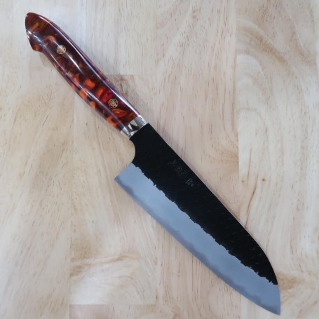 Cuchillo santoku japonés - NIGARA - Kurouchi Tsuchime - Mango personalizado - SG2 - Tamaño: 18cm