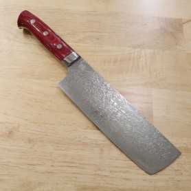 Cuchillo japonés nakiri TAKESHI SAJI - Damasco R2 acabado diamante - rojo turquesa - Tamaño:18cm