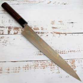 Japanese sujibiki knife - TAKESHI SAJI - Blue Steel No.2 Damascus - Colored - Size: 24cm