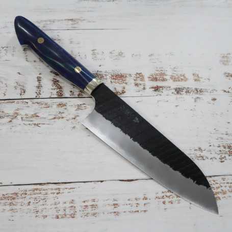 Cuchillo japonés santoku - NIGARA - Kurouchi Tsuchime - Mango personalizado - SG2 - Tamaño: 18cm