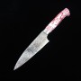 Cuchillo japonés petty - TAKESHI SAJI - Damasco R2 acabado diamante - rojo y blanco turquesa - Tamaño:13.5/15cm