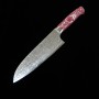Cuchillo japonés santoku - TAKESHI SAJI - Acero inoxidable Damasco R2 acabado diamante - Mango rojo y blanco turquesa - 18cm