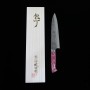 Cuchillo japonés gyuto - TAKESHI SAJI - Acero Damasco R2 acabado diamante - Mango rojo y blanco turquesa - Tamaño: 21cm