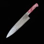 Cuchillo japonés gyuto - TAKESHI SAJI - Acero Damasco R2 acabado diamante - Mango rojo y blanco turquesa - Tamaño: 21cm