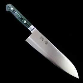 Cuchillo Santoku Japonés - SUISIN - Suecia Inox - Micarta Verde Premium - Tamaño: 18cm