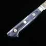 Navaja japonesa Kiritsuke Petty - CUCHILLOS MIURA - Acero inoxidable 10A - Serie Damasco Martillado - Mango azul - Tamaño:14.5cm