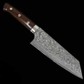 Cuchillo japonés Bunka - TAKESHI SAJI - Acero inoxidable Damasco R2 acabado negro - Mango de madera de hierro - Tamaño: 17cm