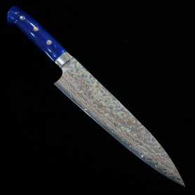 Cuchillo japonés de chef gyuto- TAKESHI SAJI - Acero inoxidable VG-10 Damasco - Color -azul acrílico- Tamaño:21/24cm