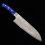 Cuchillo japonés santoku - TAKESHI SAJI - Acero inoxidable VG-10 Damasco - Color -azul acrílico- Tamaño:18cm