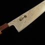 Cuchillo japonés de chef gyuto - MIURA - Uzunami Niquel damasco - Mango de Madera de Zelkova - Tamaño:24cm