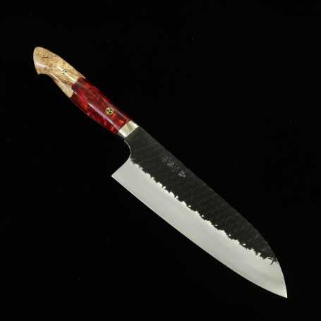 Cuchillo japonés santoku - NIGARA - Kurouchi Tsuchime - SG2 - Mango acrílico - Tamaño: 18cm