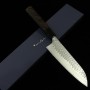 Cuchillo japonés santoku - ANRYU - Serie Aogami２- Migaki Tsuchime - Mango de wengué - Tamaño: 17cm