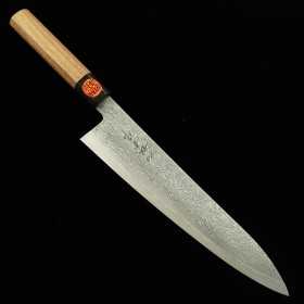 Cuchillo de Chef Japonés Gyuto -SHIGEKI TANAKA- Acero Damasco SPG2 - Mango octogonal de nogal- Tamaño:24 cm