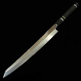 Cuchillo japonés Kengata Yanagiba para zurdos - MIURA - Obidama - Acero Ginsan - Mango de madera de ébano - Medidas: 27/30cm