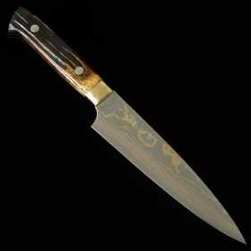 Navaja Japonesa - TAKESHI SAJI - Acero Azul No.2 Damasco - Color - Mango de cuerno de ciervo marrón - Tamaño: 13cm