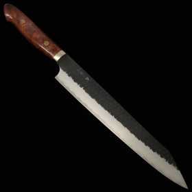 Cuchillo Rebanador Japonés Kiritsuke Sujihiki - NIGARA - Acero inoxidable SG2 - Kurouchi - Mango de Karin - Tamaño:25.5cm