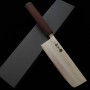 Cuchillo Nakiri Japonés - MIURA - Acero inoxidable Ginsan - Textura martilleada - Mango de Roble - Tamaño:16.5cm