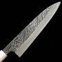 Cuchillo de Chef Gyuto Japonés - HATSUKOKORO - Yoshihide Masuda - Acero blanco No2 - Acabado damasco negro - Tamaño: 24cm