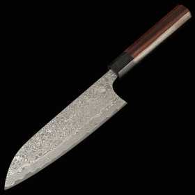 Cuchillo de Santoku Japonés - MASAKAGE - Serie de Kumo - Acero inoxidable VG10 - Acabado Damasco - Tamaño: 17cm