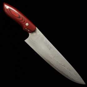 Cuchillo de chef japones - KAZUO NOMURA - Shirogami 2 - Suminagashi - Mango de micarta roja - Tamaño: 18/21cm