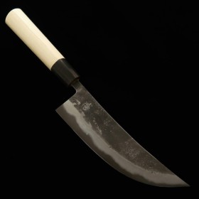 Cuchillo Japonés para barbacoa Nikukiri - MIYAZAKI KAJIYA - Acero al carbono azul No.2 - Damasco - Kurouchi - Tamaño : 18cm