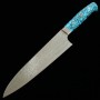 Japanese chef Knife gyuto - TAKESHI SAJI - Stainless Damascus R2 Steel diamond finish - blue turquoise Handle - Size: 21cm