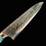 Japanese chef Knife gyuto - TAKESHI SAJI - Stainless Damascus R2 Steel diamond finish - blue turquoise Handle - Size: 21cm