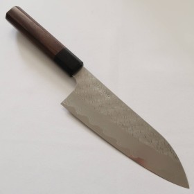 Japanese Santoku Knife - NIGARA - VG XEOS - Hammered Damascus Finish - Rose Wood Handle - Size:17cm