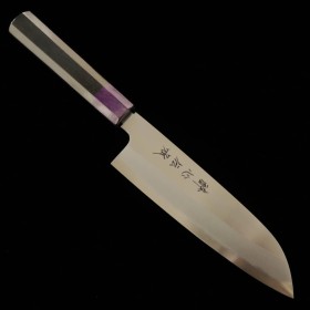 Japanese Santoku Knife - SUISIN - Densho Serie - White Steel No.2 - Ebony wood Handle - Wooden Sheath size:18cm