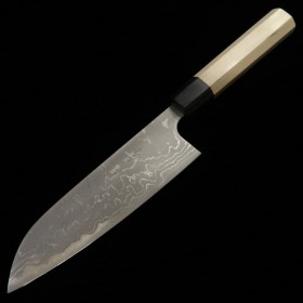 Cuchillo japonés santoku - Masakage- Shirogami 2 - Damasco - Serie Shimo - Tamaños:17cm