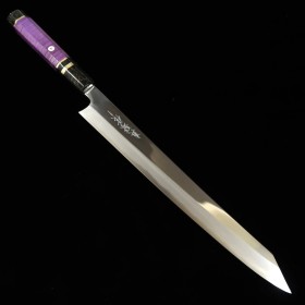 japanese Kiritsuke Sujihiki/Slicer knife - TADOKORO ‐ Blue carbon 2 - Mirror Finish - Stabilized handle - Purple - size: 30cm