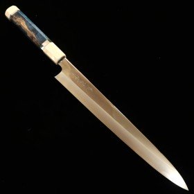 japanese Sujihiki/Slicer knife - TADOKORO - Silver3/Ginsan - Mirror Finish - Stabilized wood handle - Blue - size: 27cm