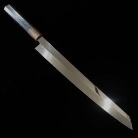 Cuchillo japonés Kengata Yanagiba - SUISIN - MizuHonyaki - IkedaYoshikazu - Carbono blanco 2 - Mango de ébano - tamaño: 30cm