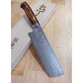 Cuchillo japonés nakiri TAKESHI SAJI - acero damasco R2 acabado con diamantes - madera de hierro Tamaño:18cm