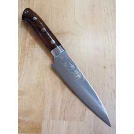 Cuchillo Japonés Petty - TAKESHI SAJI - Acero Damasco Blue Steel No.2 Colorido - Ironwood - Tam: 13,5cm